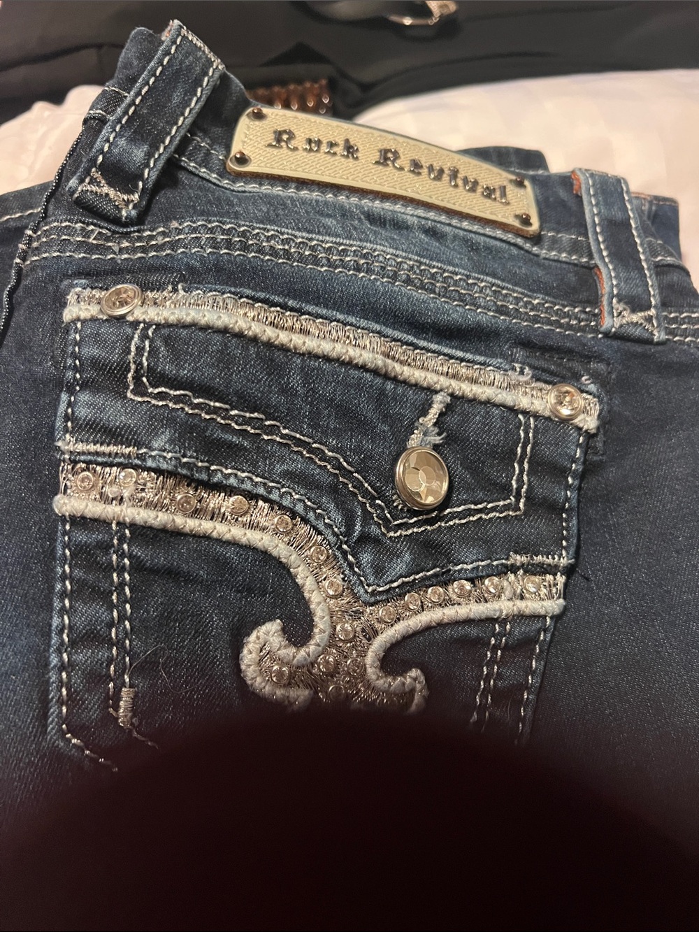 Rock Revival Dark Blue Embellished Boot Cut Jeans